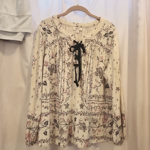 STYLE &CO. WOMANS BOHO COTTON BLEND TOP LACE UP PXL. WASHED NOT WORN